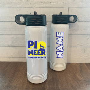 Pioneer Sublimated 20oz Tall White Aluminum Vacuum Seal Water Bottle