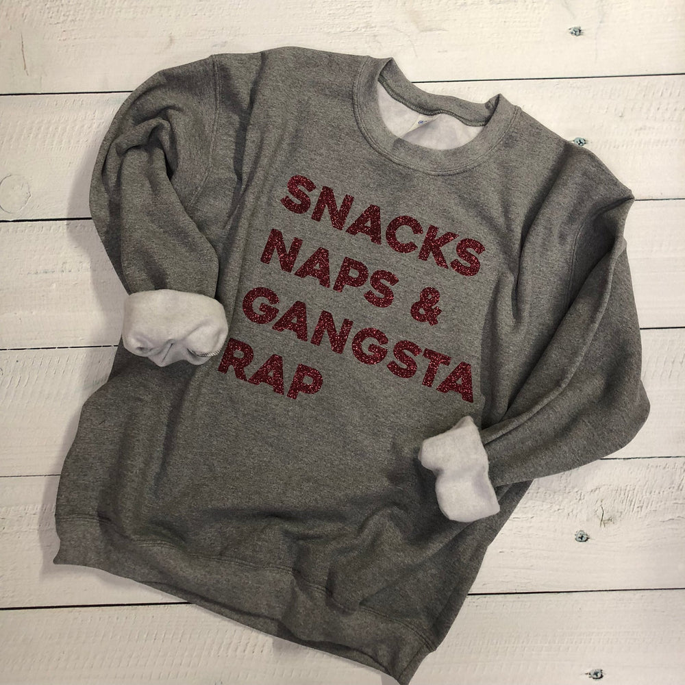 Snacks, Naps and Gangsta Rap Gildan Crewneck Sweatshirt