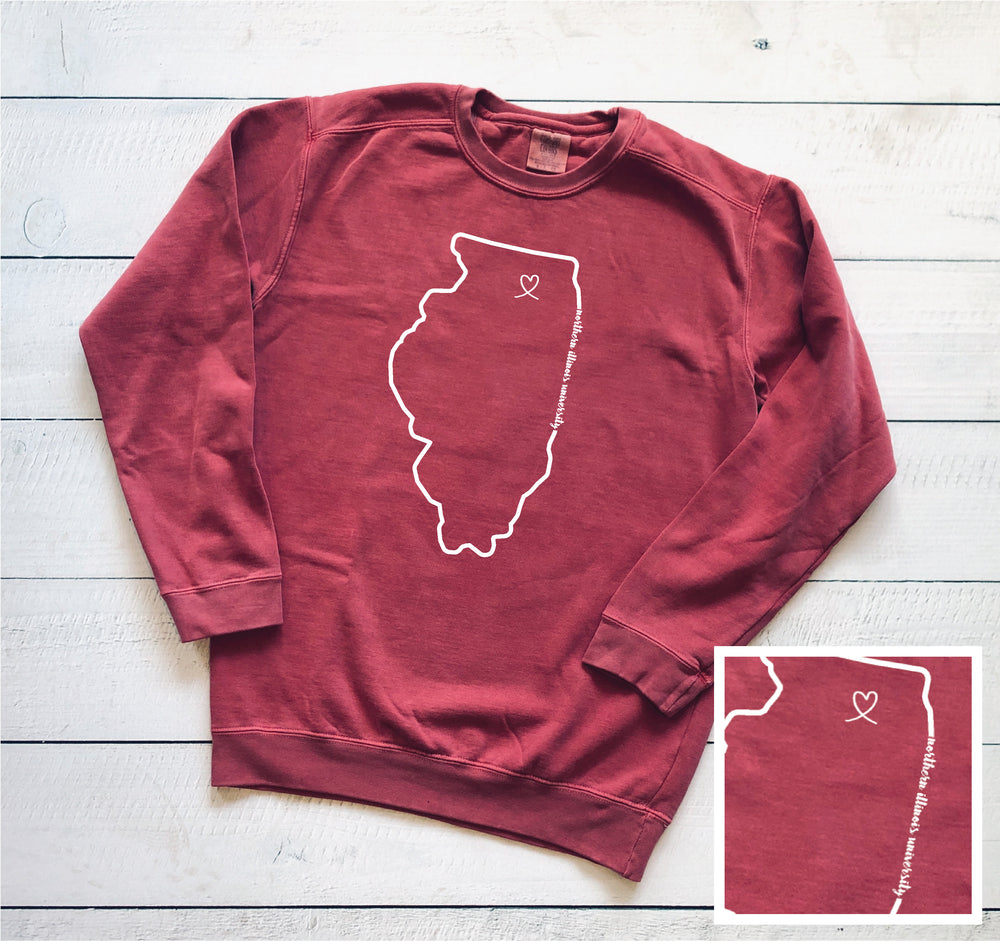 College Sweatshirts | Customized School Sweatshirt With State Outline | Comfort Colors Sweatshirt